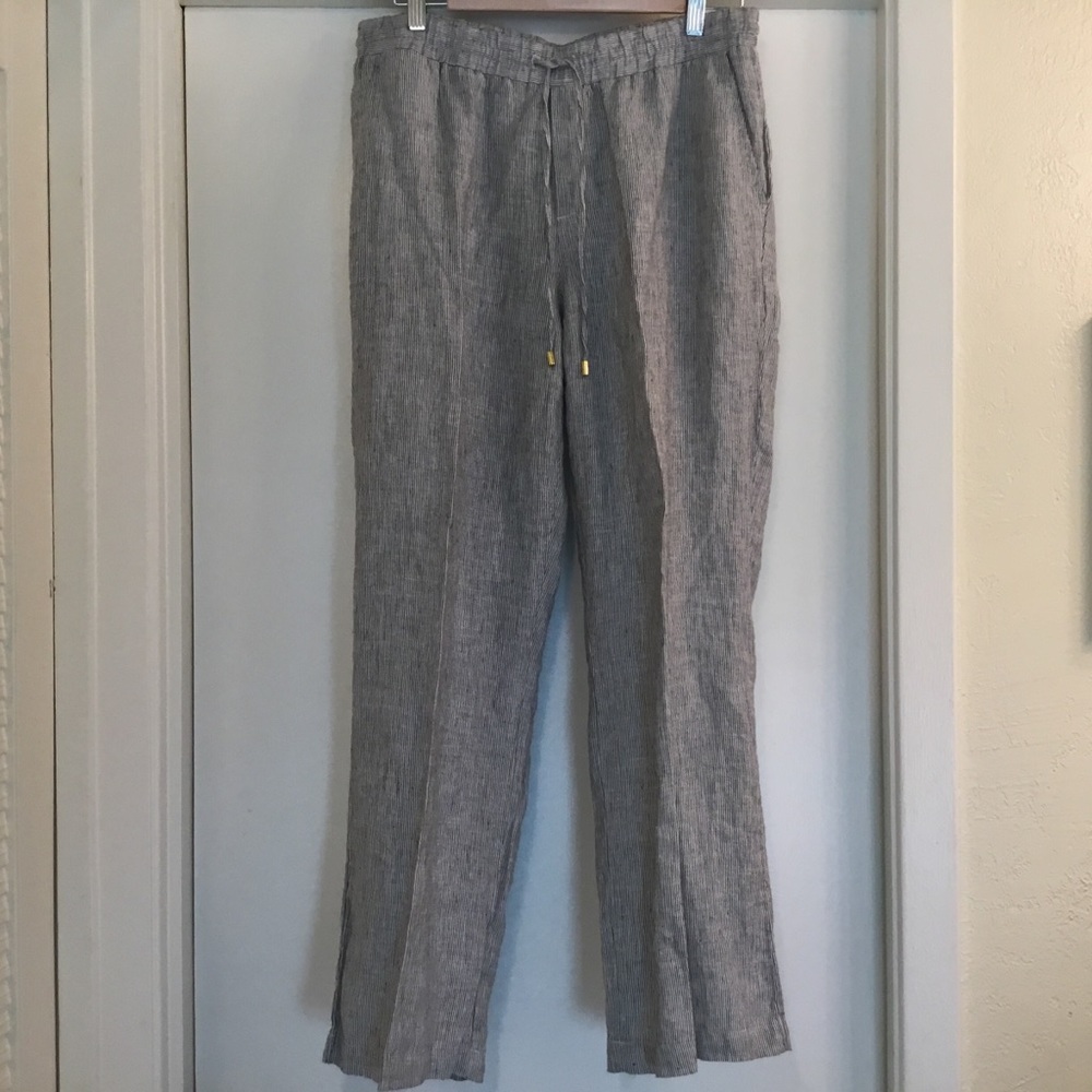ELLEN TRACY / Linen Blue & White Pinstripe Pants - Sz. M